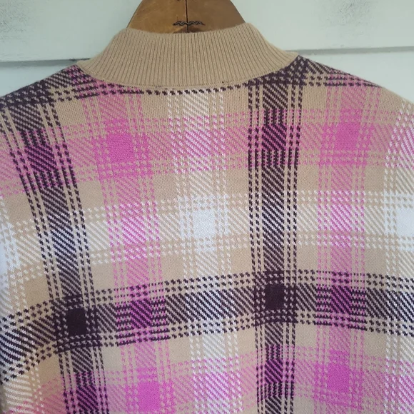 NWT Ann Taylor Preppy Tan & Pink Boyfriend Cardigan Sweater Sz L - Picture 7 of 12